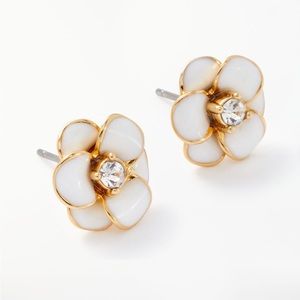 NWT Kate Spade White Flower Earrings with Gold & Crystal Accents